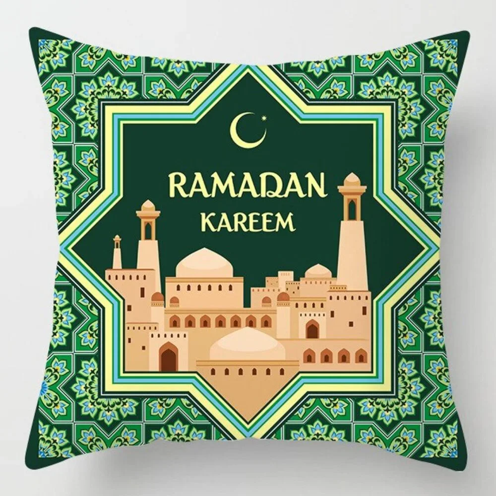 Green Ramadan Kareem Pillow Covers 18x18 Decorative Linen Pillow Covers